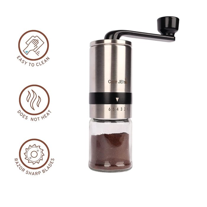 Manual Coffee Grinder with Adjustable Settings - for Drip Coffee, Moka Pot,French Press (Silver)