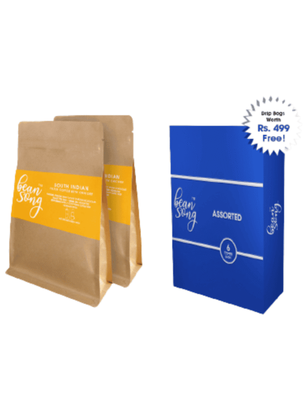 100% Pure Filter Coffee with chicory – Pack of 2 with FREE Assorted Drip Coffee Bags