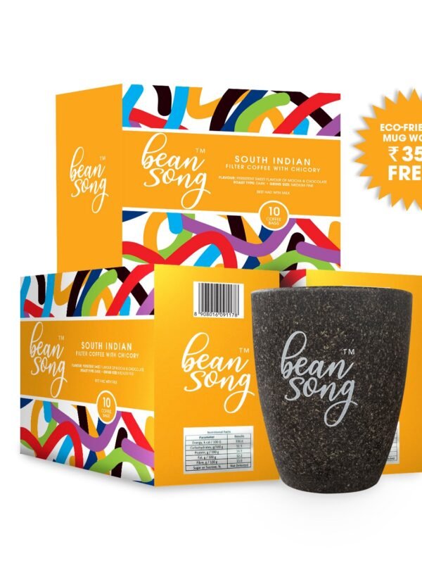 South Indian Filter Coffee with Chicory Drip Bags (10 Easy Pours) Pack of 3 with Free Coffee Mug
